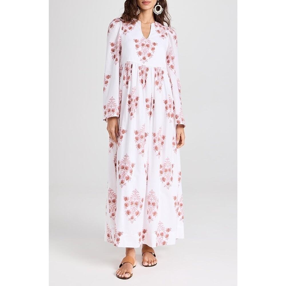 Alix Of Bohemia Women's White Savannah Pink Dahlia Midi Dress Size XS